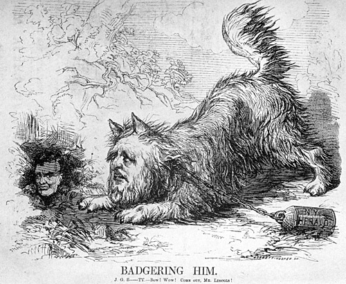 vanity fair illustration about Bennett "badgering" Abraham Lincoln