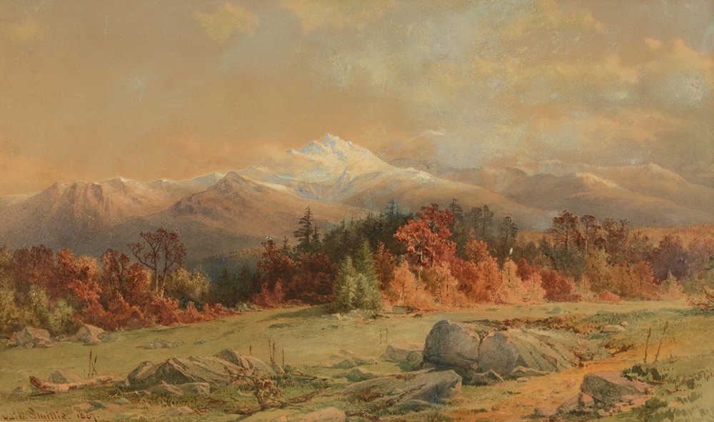 James David Smillie, Panoramic Autumn Vista with Snowcapped Mountains in the Distance, Watercolor